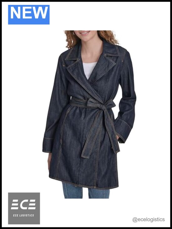 Jackets & Blazers - Nautica Denim Jean Trench Jacket Cuff Sleeve Notch Collar Outerwear
